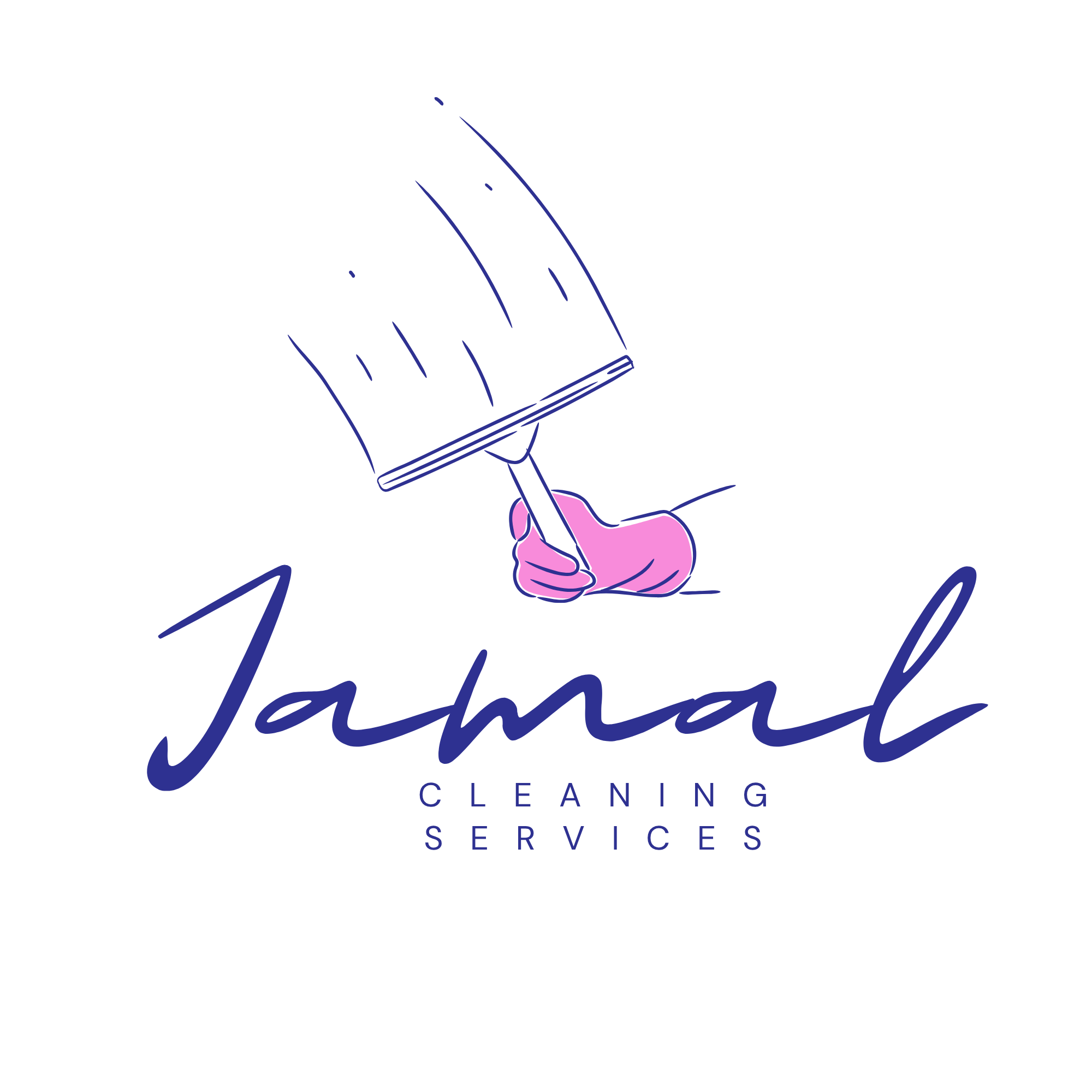 Jamal Cleaning Services Logo - Squeegee illustration with pink glove and navy script